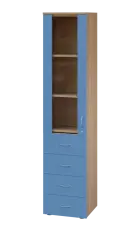 LE - 44 skříň léková prosklená, levá, korpus dub bardolino, dvířka pastelově modrá